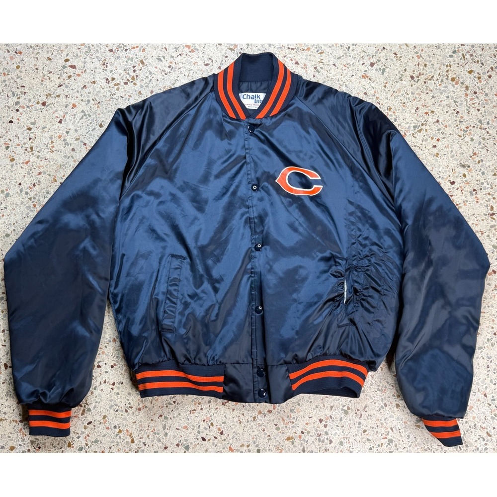 Chalk Line Vtg NFL Chicago Bears Quilt Lined Satin Bomber Jacket Size XL
